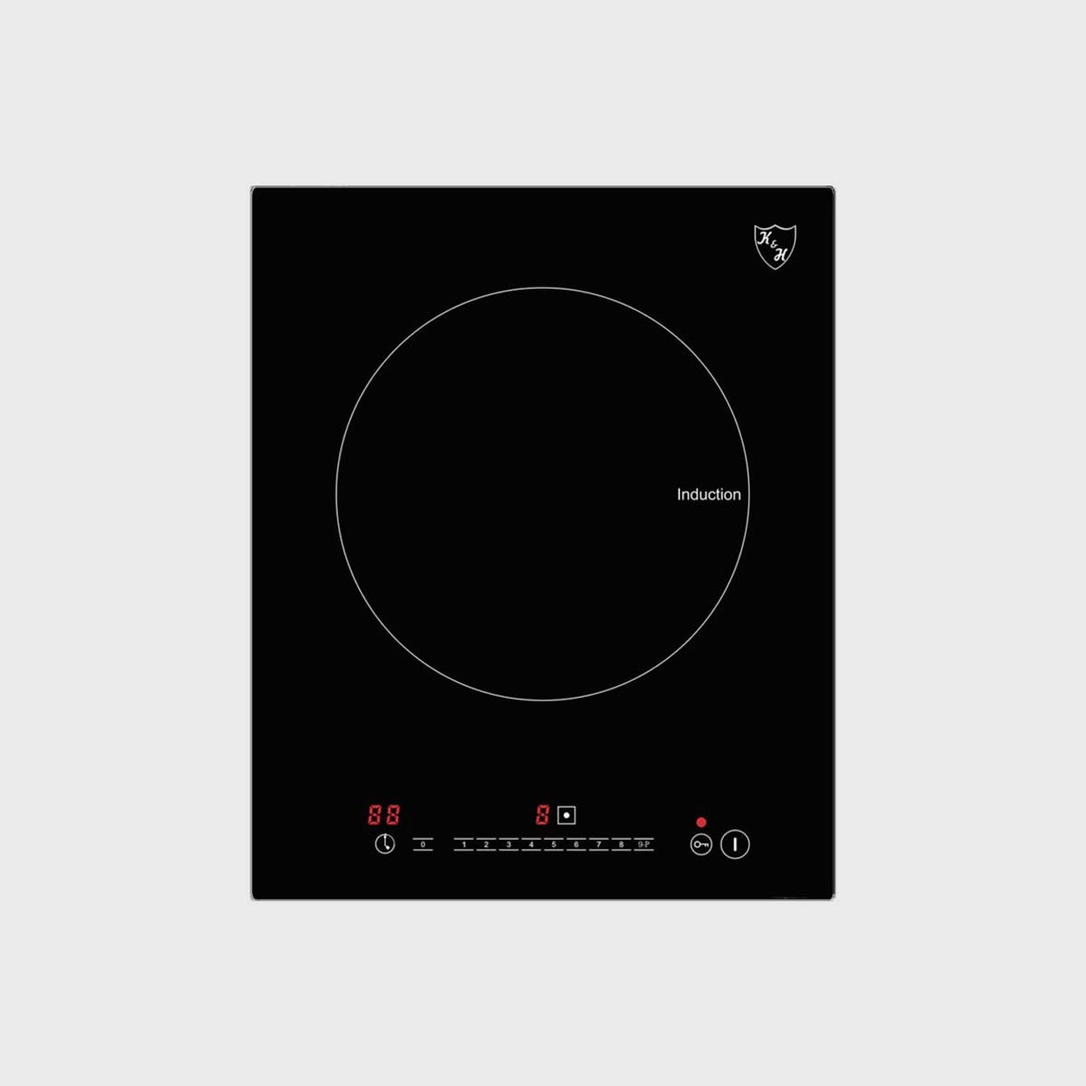 Sleek K&H INS-2401-X induction cooktop with a modern black surface, touch controls, and digital display for easy cooking.
