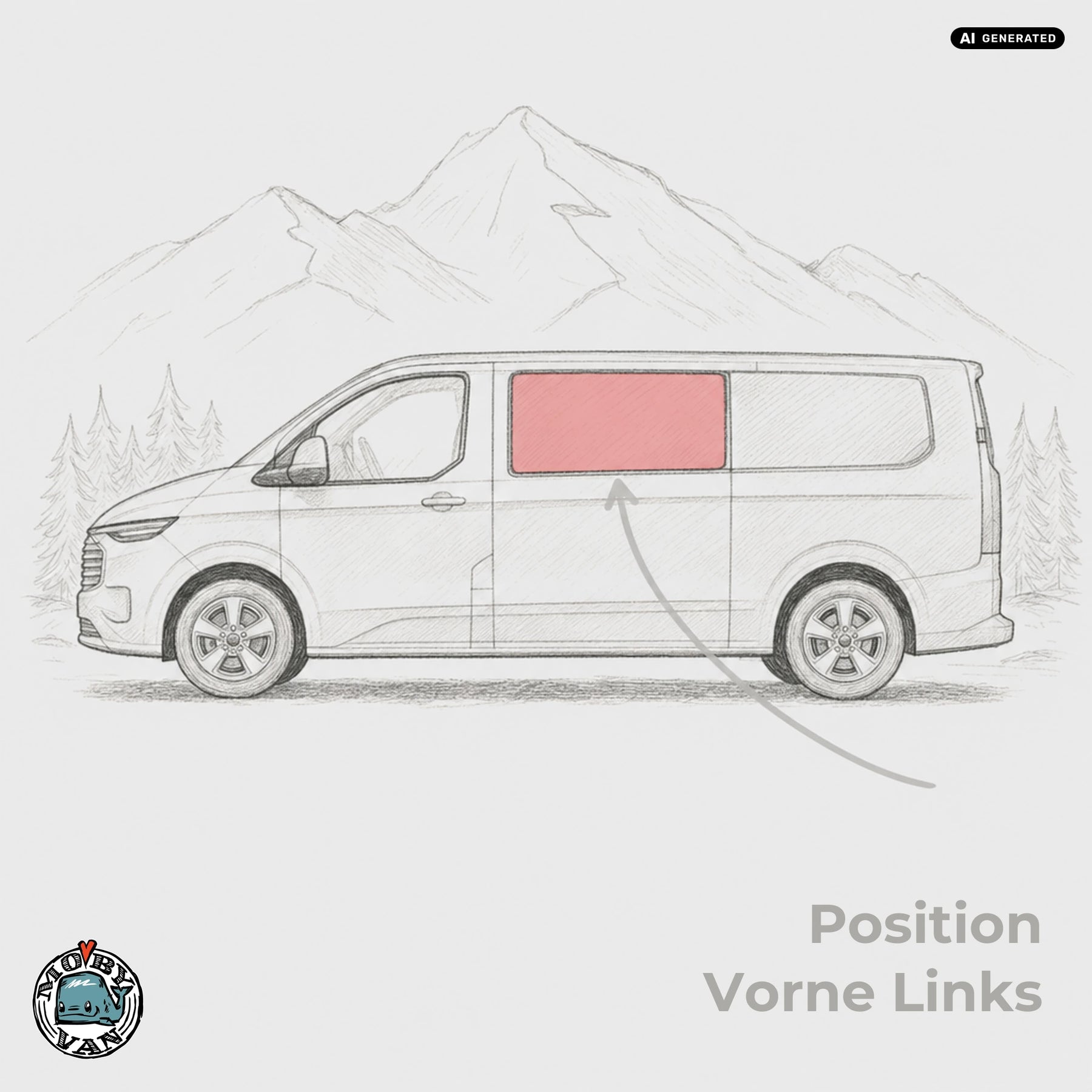 Seitenscheibe - Vorne - getönt | Ford Transit Custom V710 / Ford Tourneo Custom V710 / VW New Transporter T7 / VW New Caravelle T7