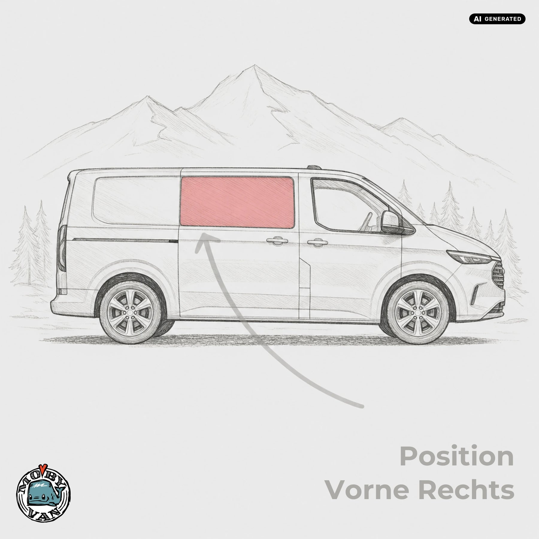 Seitenscheibe - Vorne - getönt | Ford Transit Custom V710 / Ford Tourneo Custom V710 / VW New Transporter T7 / VW New Caravelle T7