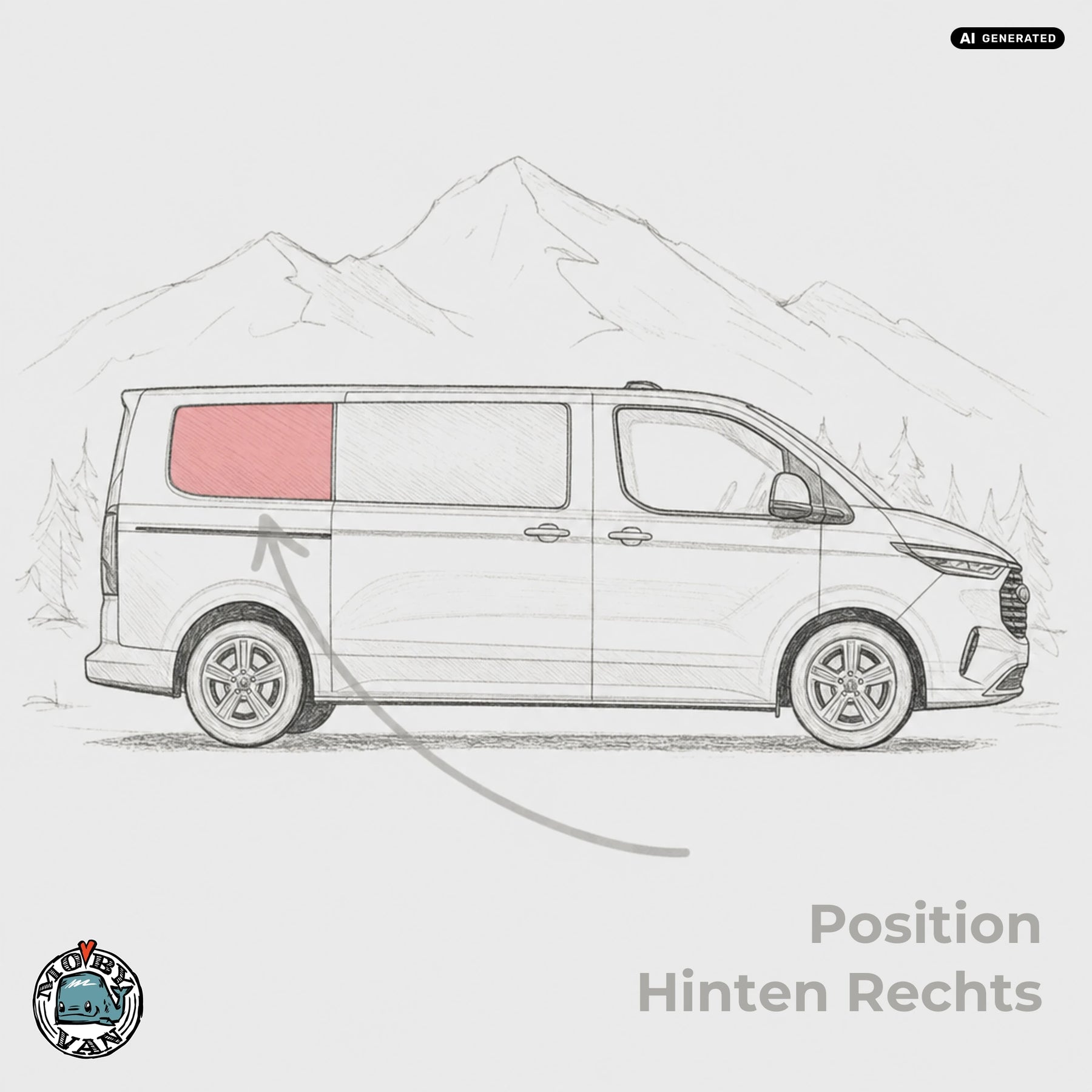 Seitenscheibe - Hinten | Ford Transit Custom V710 / Ford Tourneo Custom V710 / VW New Transporter T7 / VW New Caravelle T7 L1 KR