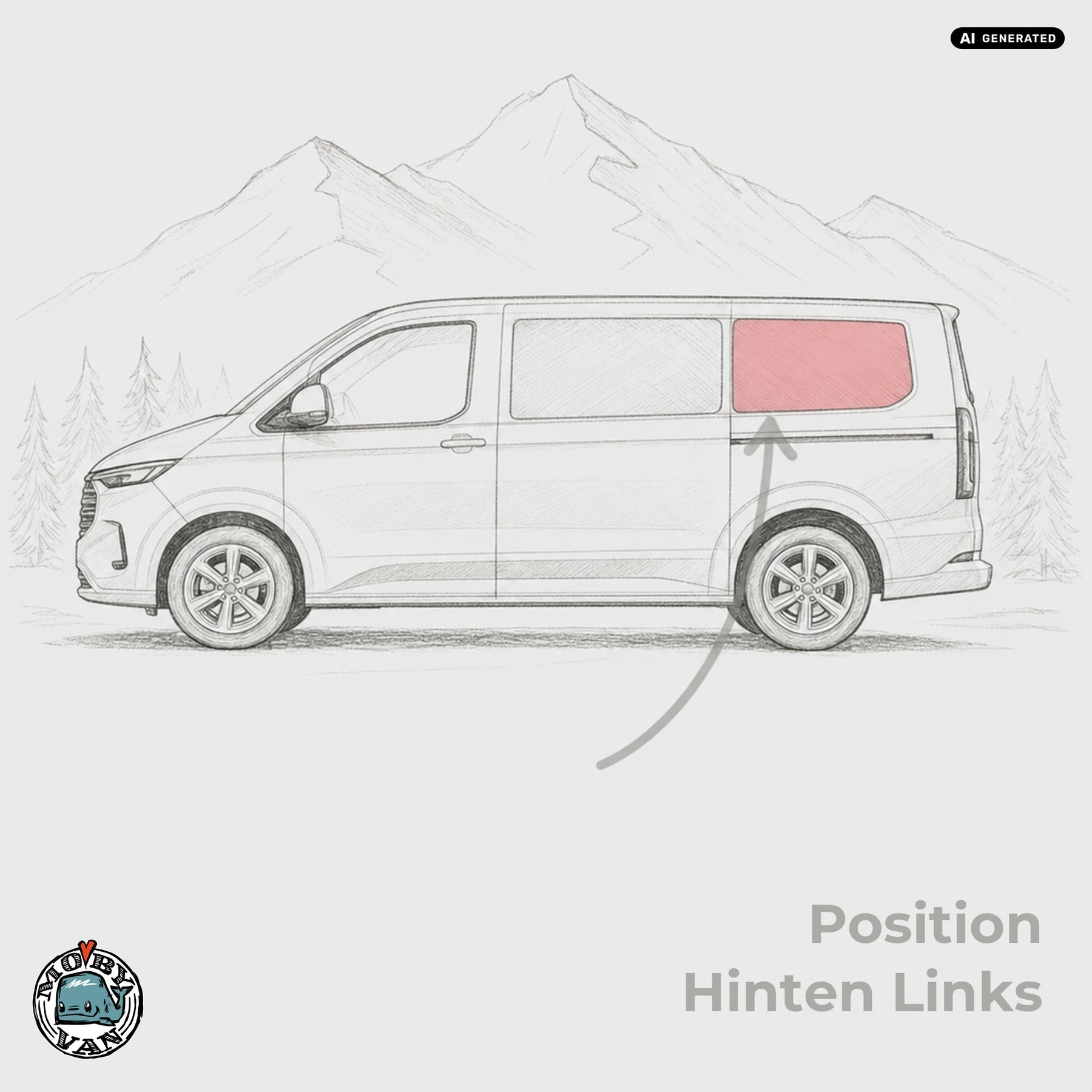 Seitenscheibe - Hinten | Ford Transit Custom V710 / Ford Tourneo Custom V710 / VW New Transporter T7 / VW New Caravelle T7 L2 LR