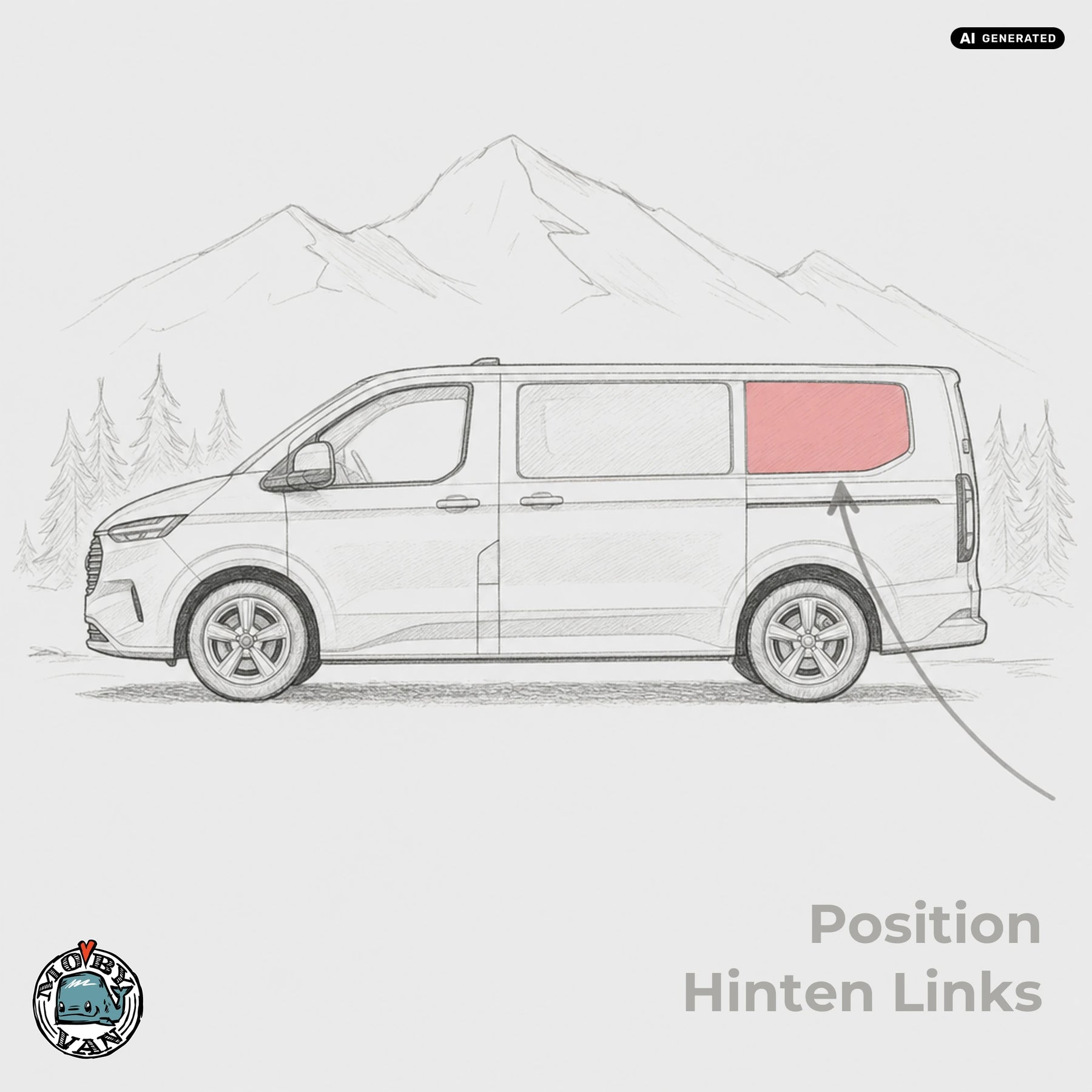 Seitenscheibe - Hinten | Ford Transit Custom V710 / Ford Tourneo Custom V710 / VW New Transporter T7 / VW New Caravelle T7 L1 KR