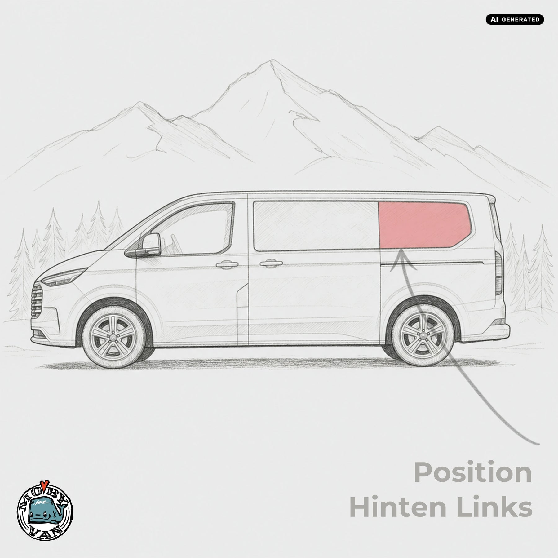 Seitenscheibe - Hinten | Ford Transit Custom V710 / Ford Tourneo Custom V710 / VW New Transporter T7 / VW New Caravelle T7 L2 LR