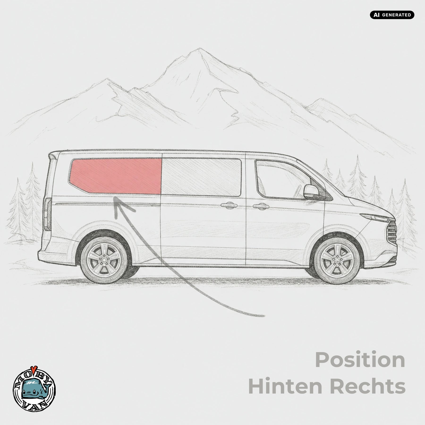 Seitenscheibe - Hinten | Ford Transit Custom V710 / Ford Tourneo Custom V710 / VW New Transporter T7 / VW New Caravelle T7 L2 LR