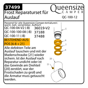 Queensize Camper Repaturset für Faltarmaturen, Frostschaden