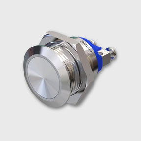 Edelstahl Drucktaster (IP67/IK10), rund 19mm, flach, Schraubkontakte