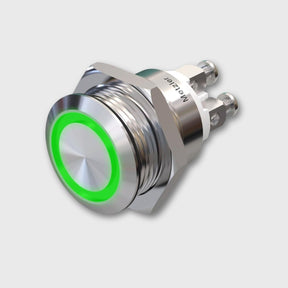 Edelstahl Drucktaster (IP67/IK10), rund 19mm, flach, Schraubkontakte