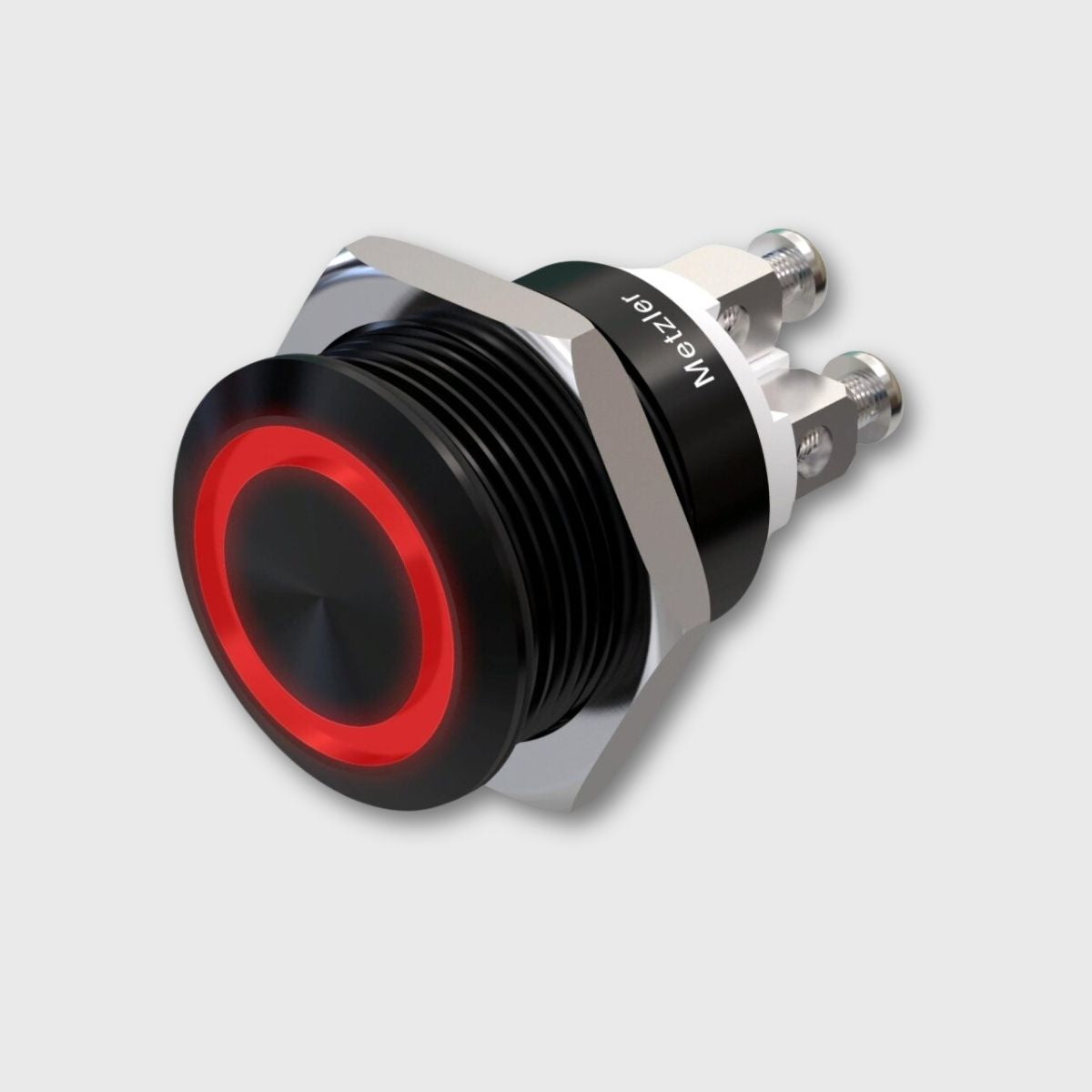 Drucktaster Aluminium schwarz (IP67 IK10), rund 19mm, flach, Schraubkontakte