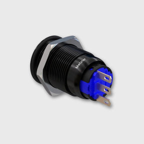Drucktaster Aluminium schwarz (IP67 IK10), rund 19mm, flach, Lötkontakte
