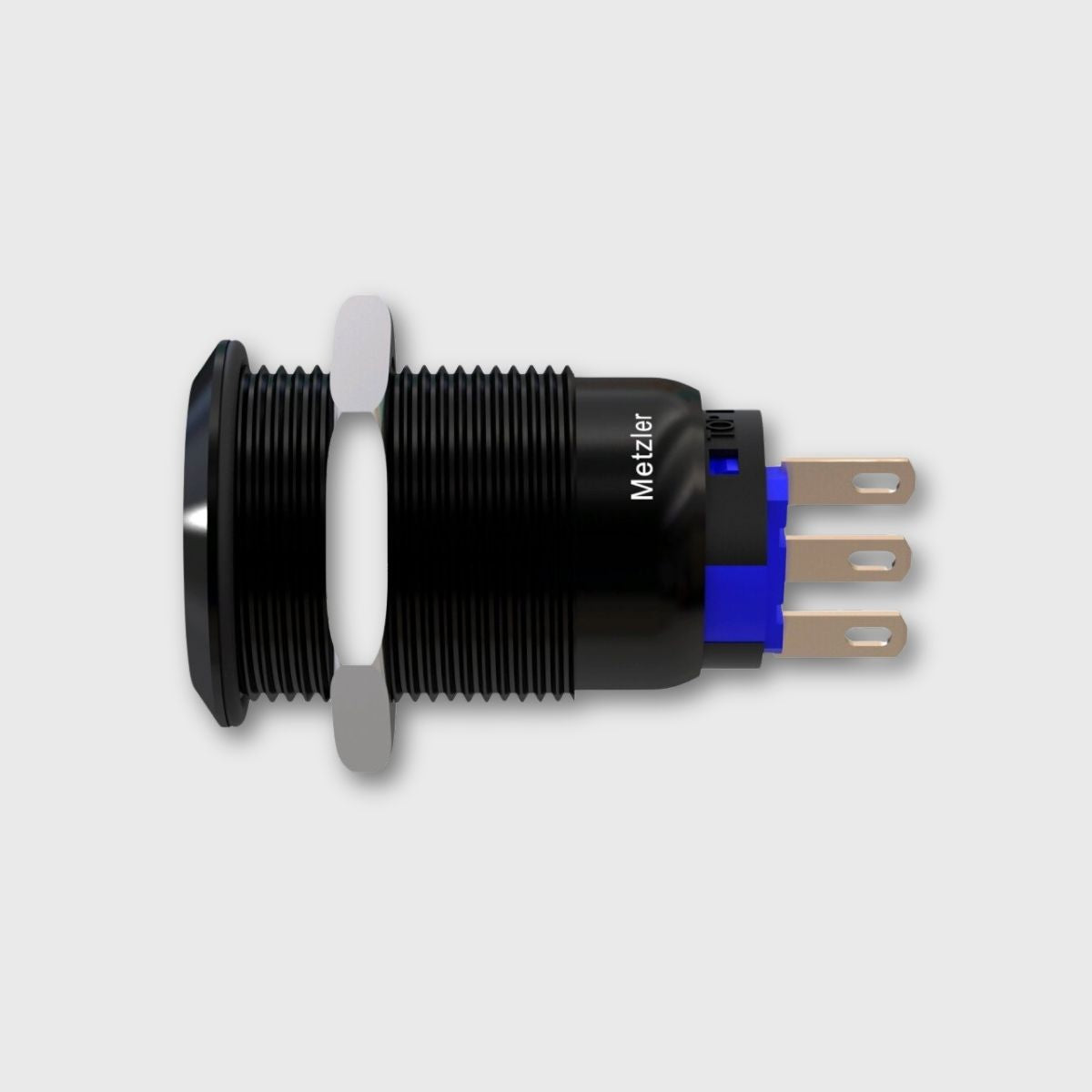 Drucktaster Aluminium schwarz (IP67 IK10), rund 19mm, flach, Lötkontakte