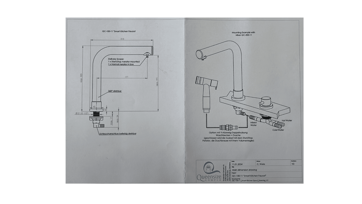Queensize Camper Auftisch Armatur Schwenkbar [Dark Edition]