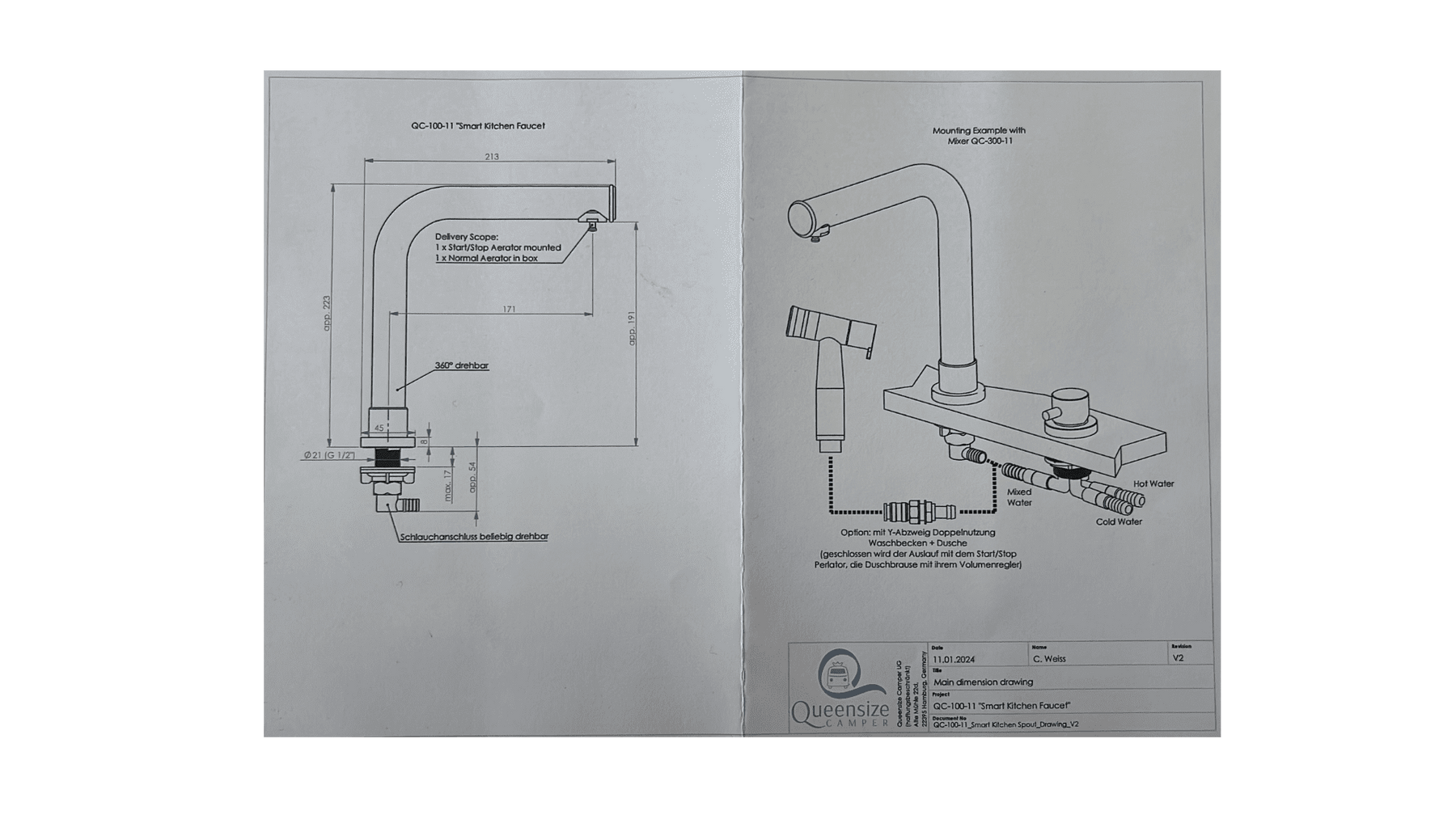Queensize Camper Auftisch Armatur Schwenkbar [Dark Edition]